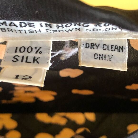 Womens Vintage Silk Floral Print Collared Long Sleeve Front Blouse Black Size 12 - Picture 4 of 4